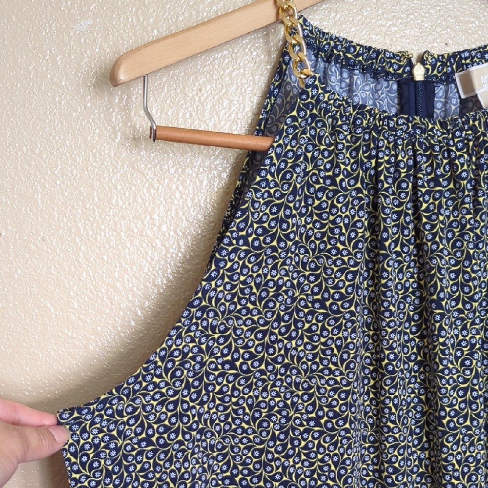 MICHAEL Michael Kors Halter Gold Chain Link Straps Navy & Yellow Dress - Picture 3 of 10